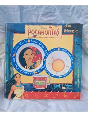 90s Disney Pocahontas Melamine 3pc Set Rare Vintage Unused Open Box, Dinner Set